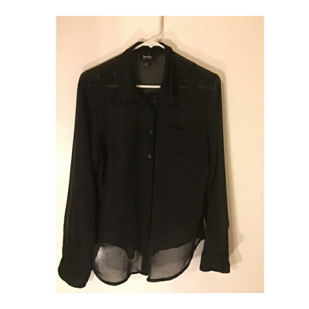 🌙· by&by Translucent Polyester Black Blouse XL·🌙